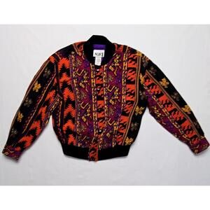 Vintage NR1 Jacket Womens 4P Geometric Aztec Pattern Lightweight Bomber 80s